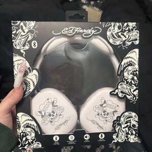 Ed Hardy Wireless Headphones with White Tattoo Design